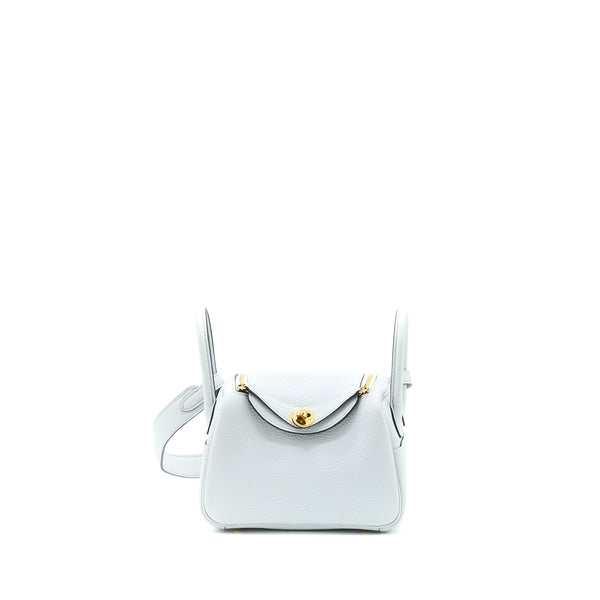 Hermes Mini Lindy Clemence Blue Pale GHW Stamp U