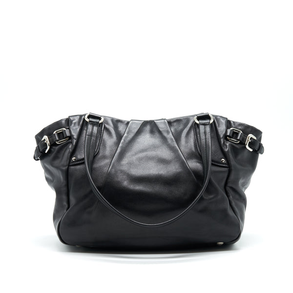PRADA Prugna Soft Calfskin Leather Shopping Tote Bag Black
