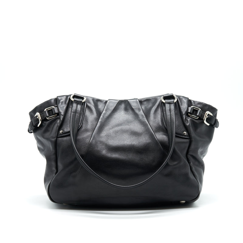 PRADA Prugna Soft Calfskin Leather Shopping Tote Bag Black
