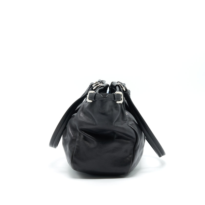 PRADA Prugna Soft Calfskin Leather Shopping Tote Bag Black