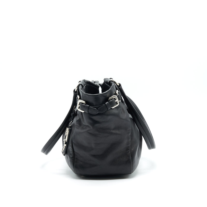 PRADA Prugna Soft Calfskin Leather Shopping Tote Bag Black