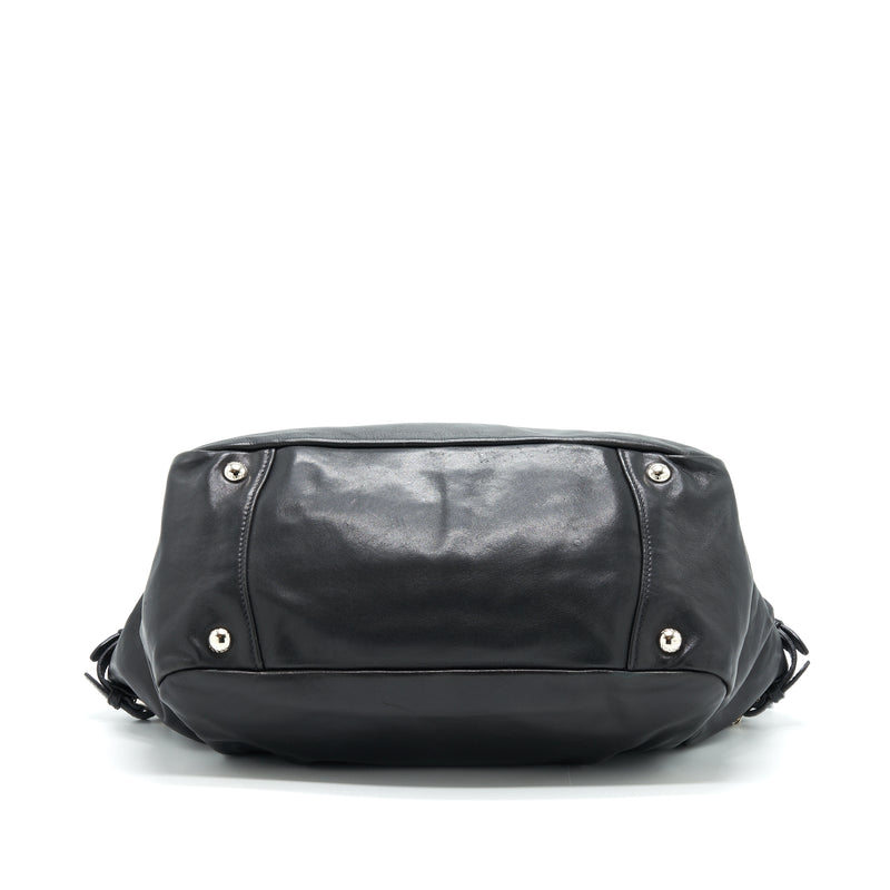 PRADA Prugna Soft Calfskin Leather Shopping Tote Bag Black