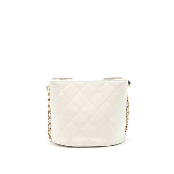 Chanel Bucket Bag With Chain Handle Caviar White GHW