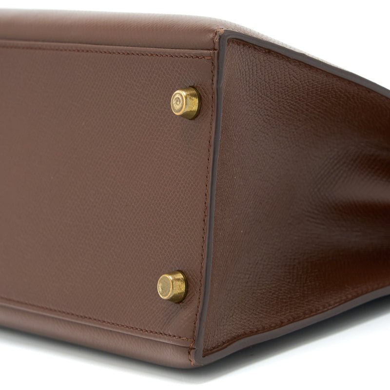 Hermes Vintage Kelly 28 Sellier Epsom Brown GHW Stamp Square T