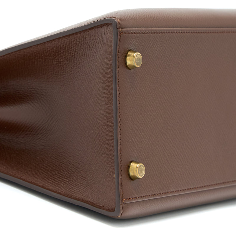 Hermes Vintage Kelly 28 Sellier Epsom Brown GHW Stamp Square T