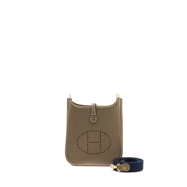 Hermes Mini Evelyn Clemence Etoupe / Blue Indigo GHW Stamp U