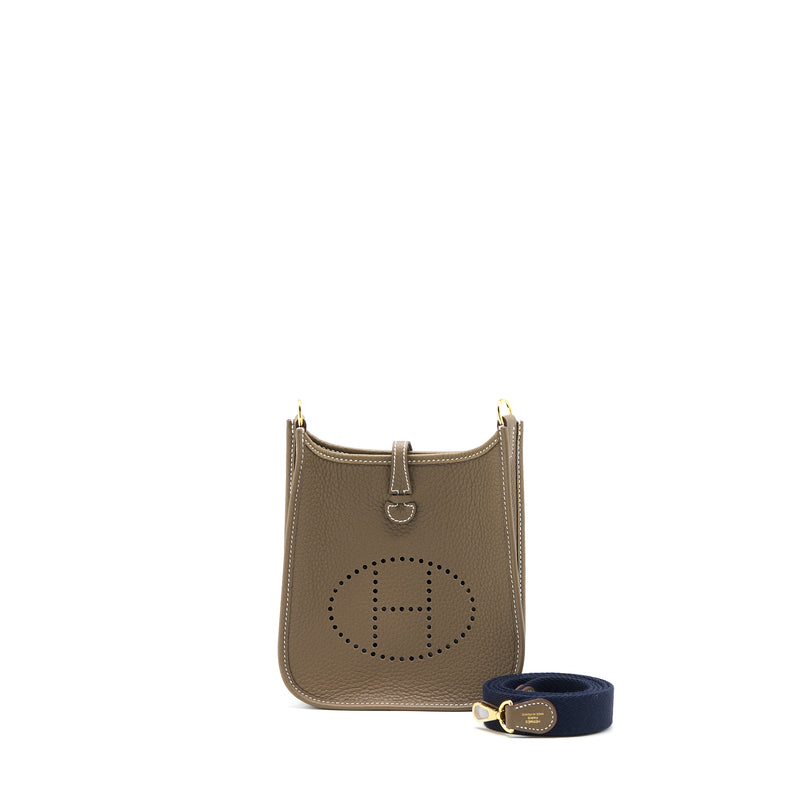 Hermes Mini Evelyn Clemence Etoupe / Blue Indigo GHW Stamp U