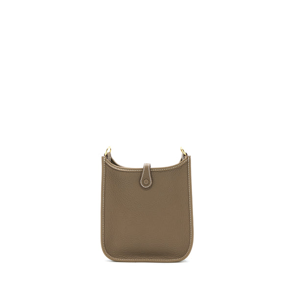 Hermes Mini Evelyn Clemence Etoupe / Blue Indigo GHW Stamp U