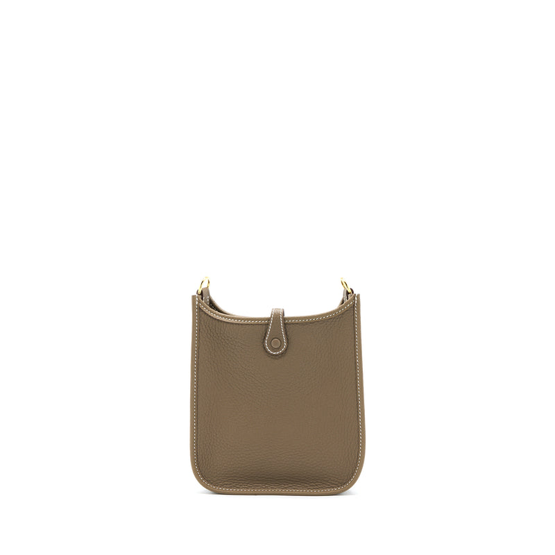 Hermes Mini Evelyn Clemence Etoupe / Blue Indigo GHW Stamp U