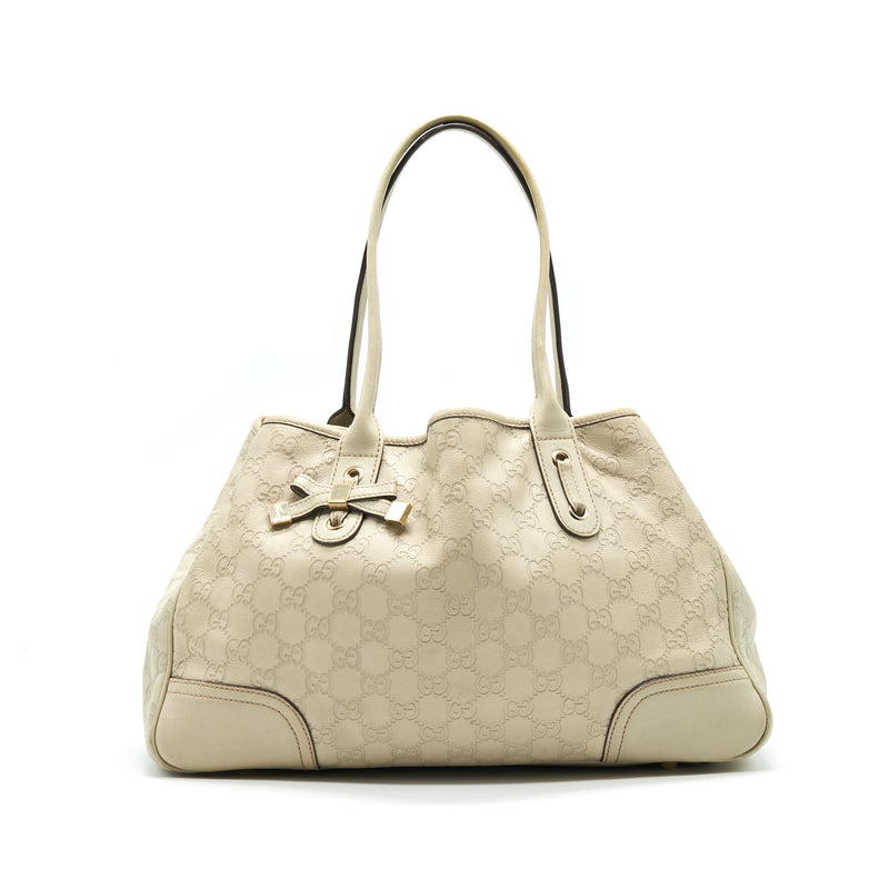 Gucci Monogram Leather Shopping Tote Bag Creamy Beige GHW