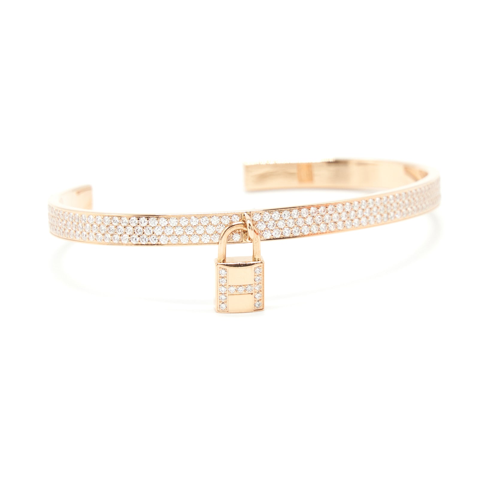 Hermes Size SH Kelly Clochette Bracelet With Diamonds Rose Gold