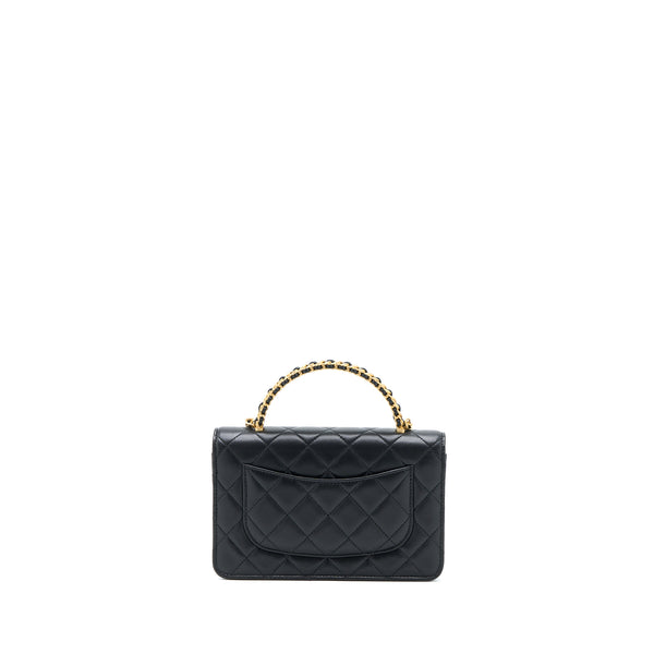 Chanel Top Handle Wallet On Chain Lambskin Black Brushed GHW (Microchip)