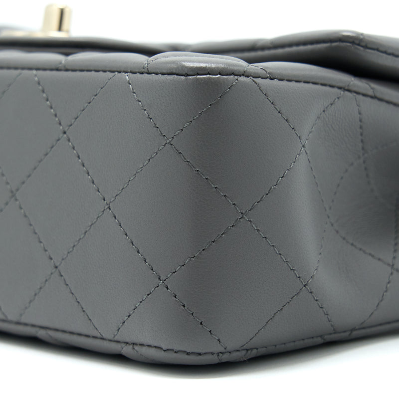 Chanel 22A Mini Rectangular Flap Bag Lambskin Grey LGHW (Microchip).