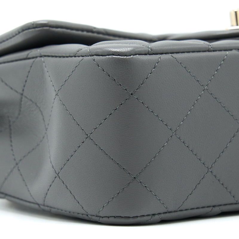 Chanel 22A Mini Rectangular Flap Bag Lambskin Grey LGHW (Microchip).