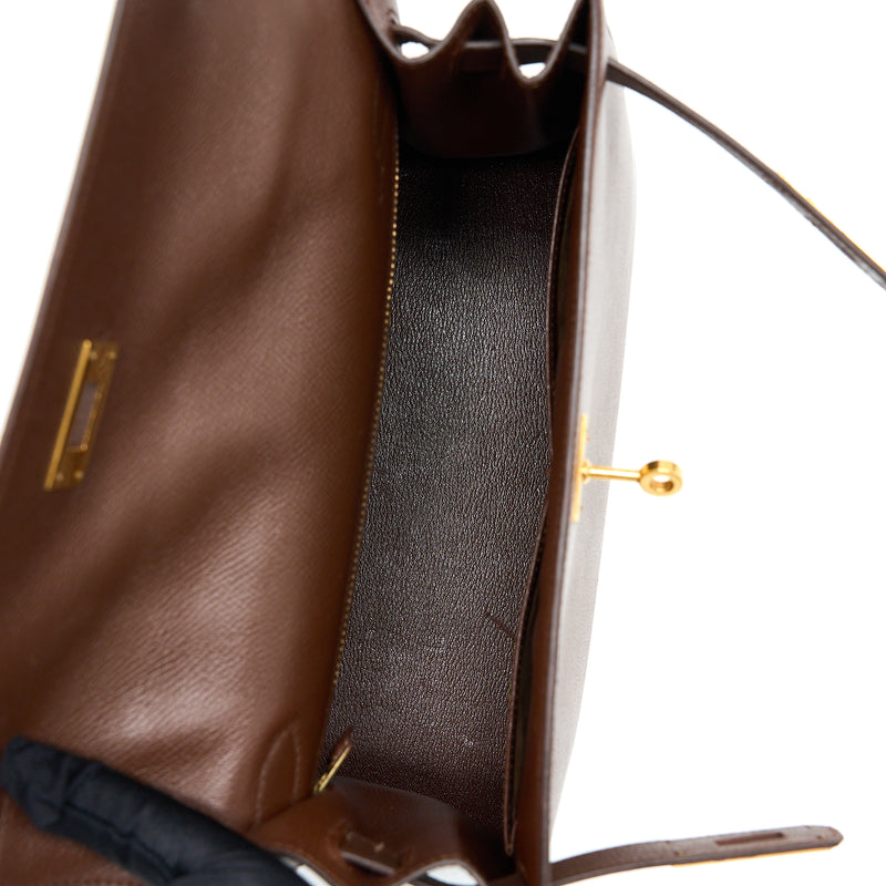 Hermes Vintage Kelly 28 Sellier Epsom Brown GHW Stamp Square T