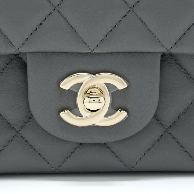 Chanel 22A Mini Rectangular Flap Bag Lambskin Grey LGHW (Microchip).