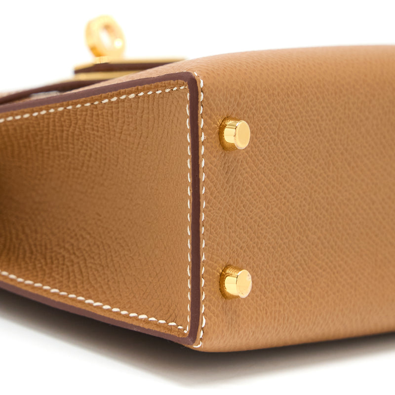 Hermes Mini Kelly II Epsom Gold GHW Stamp U