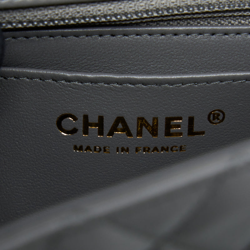 Chanel 22A Mini Rectangular Flap Bag Lambskin Grey LGHW (Microchip).