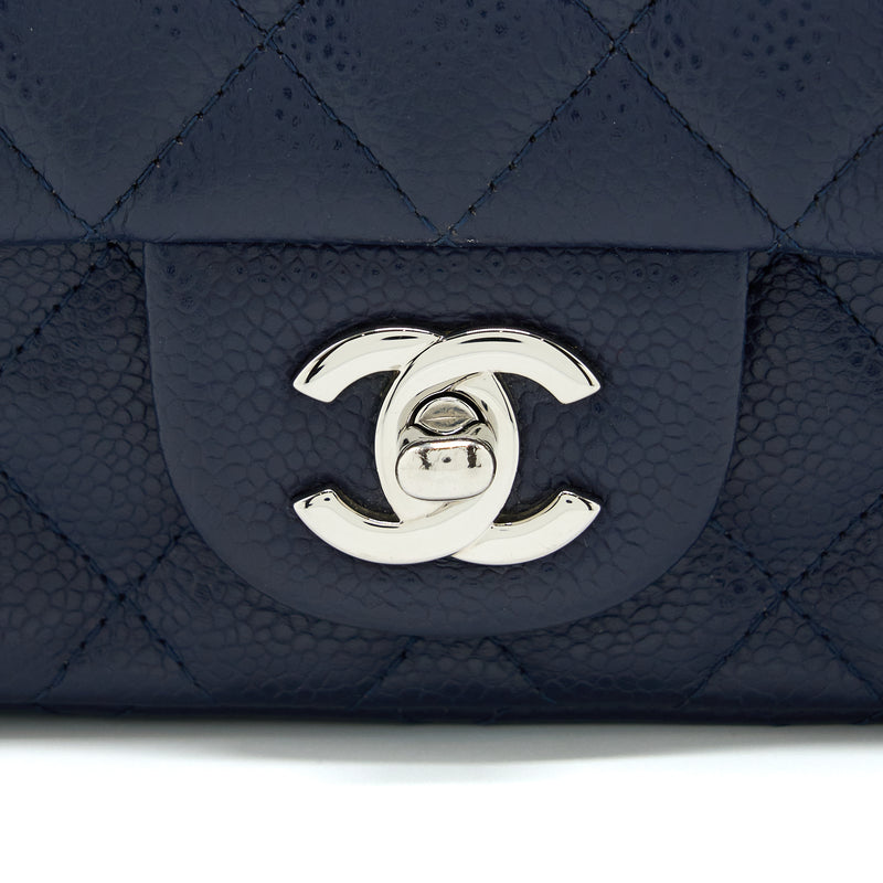 Chanel Mini Square Flap Bag Caviar Navy SHW