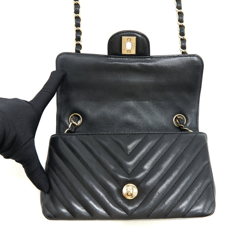 Chanel Chevron Mini Rectangular Flap Bag Lambskin Black LGHW