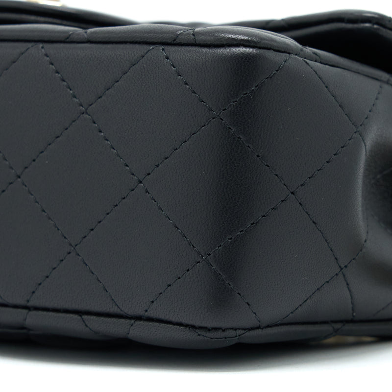 Chanel Top Handle Mini Rectangular Flap Bag Lambskin Black LGHW (Microchip)