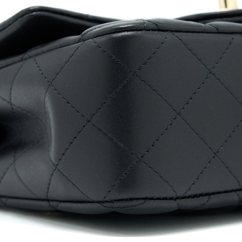 Chanel Top Handle Mini Rectangular Flap Bag Lambskin Black LGHW (Microchip)