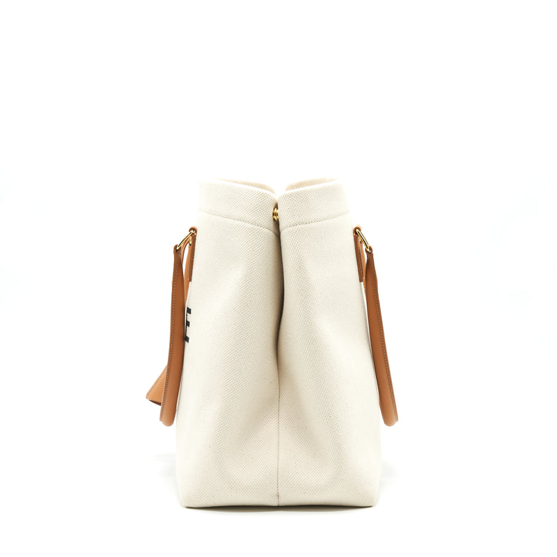 CELINE HORIZONTAL CABAS CELINE IN CANVAS WITH CELINE PRINT AND CALFSKIN NATURAL / TAN