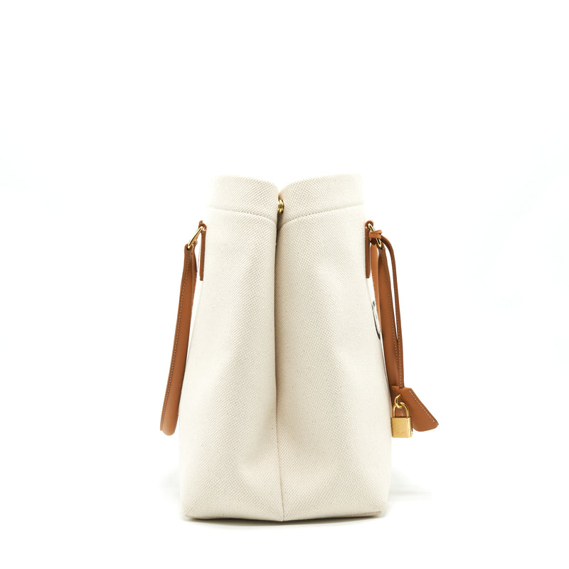 CELINE HORIZONTAL CABAS CELINE IN CANVAS WITH CELINE PRINT AND CALFSKIN NATURAL / TAN