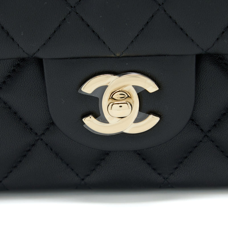 Chanel Top Handle Mini Rectangular Flap Bag Lambskin Black LGHW (Microchip)