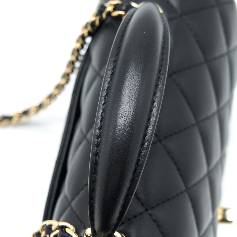 Chanel Top Handle Mini Rectangular Flap Bag Lambskin Black LGHW (Microchip)