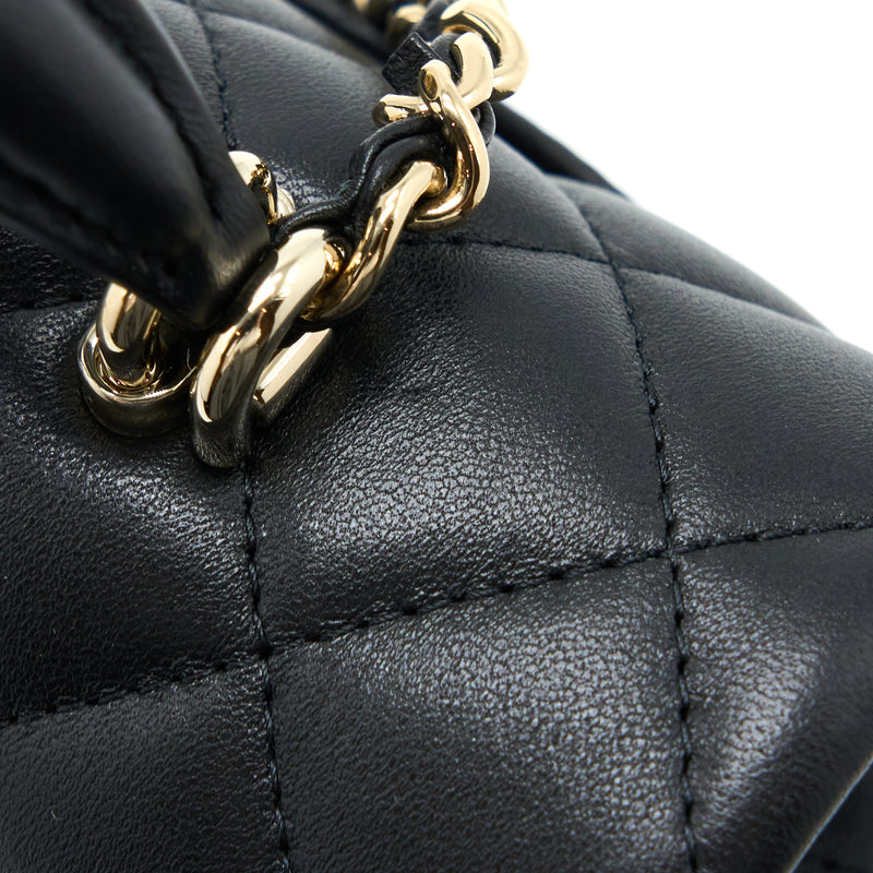 Chanel Top Handle Mini Rectangular Flap Bag Lambskin Black LGHW (Microchip)