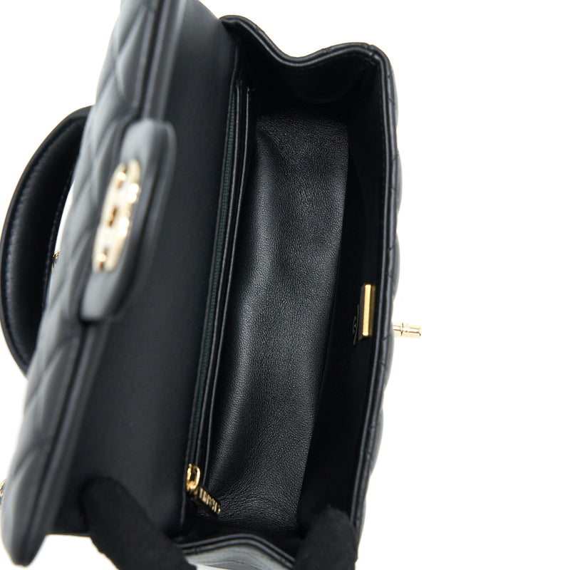 Chanel Top Handle Mini Rectangular Flap Bag Lambskin Black LGHW (Microchip)