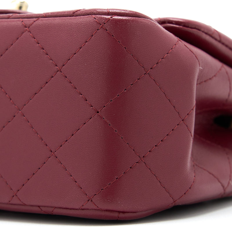 Chanel 22A Mini Square Flap Bag Lambskin Burgundy LGHW (Microchip)