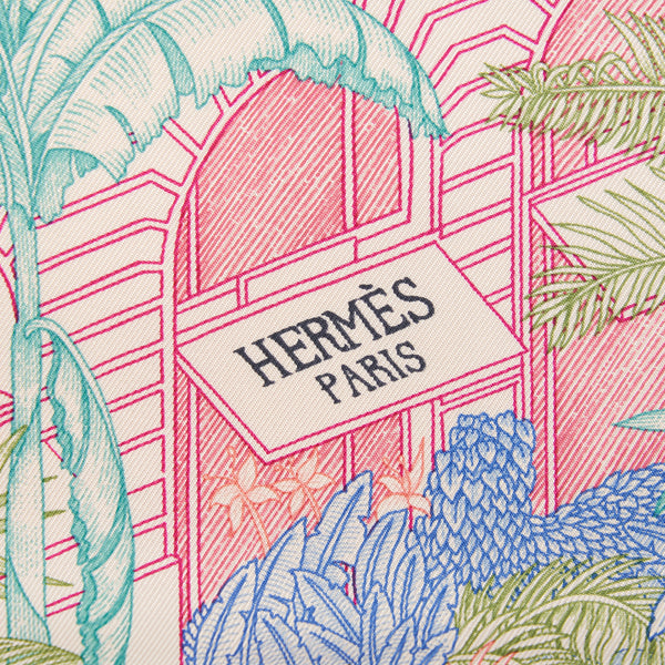 Hermes 90x90cm Slik Scarf Faubourg Tropical Rose/Bleu Jean