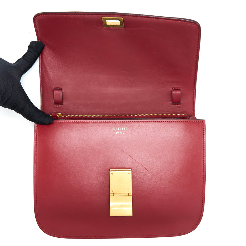 Celine Medium Classic Box Calfskin Red Brushed GHW