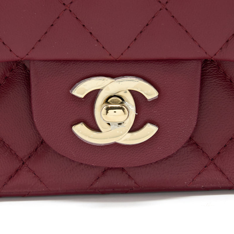 Chanel Quilted Mini Square Flap Red Wine Lambskin Gold Hardware