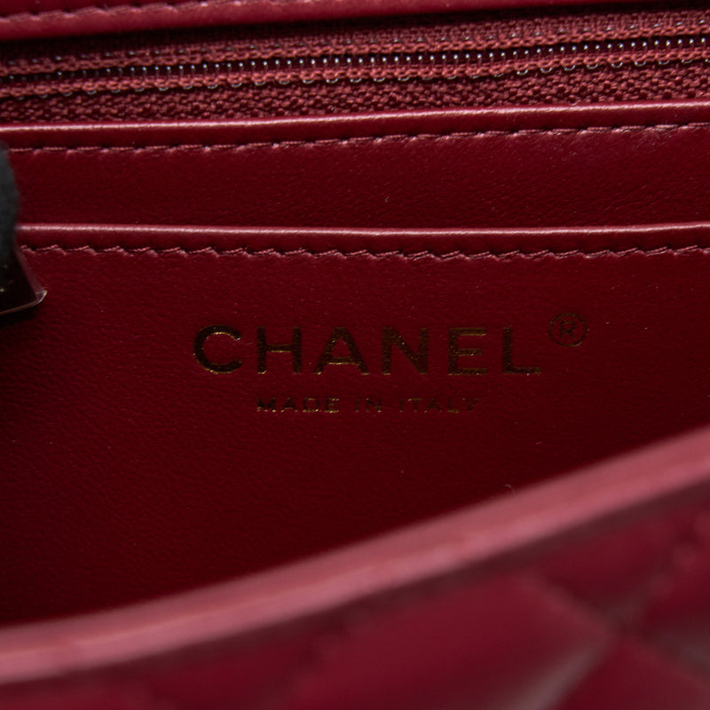 Chanel 22A Mini Square Flap Bag Lambskin Burgundy LGHW (Microchip)