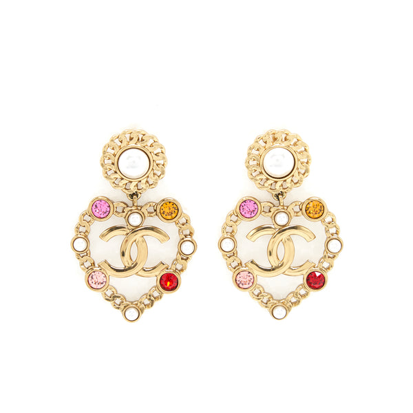 Chanel CC And Heart Giant Earrings Gold Tone