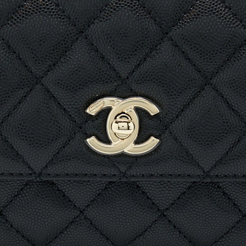 Chanel Small Coco Handle Caviar Black LGHW (Microchip)