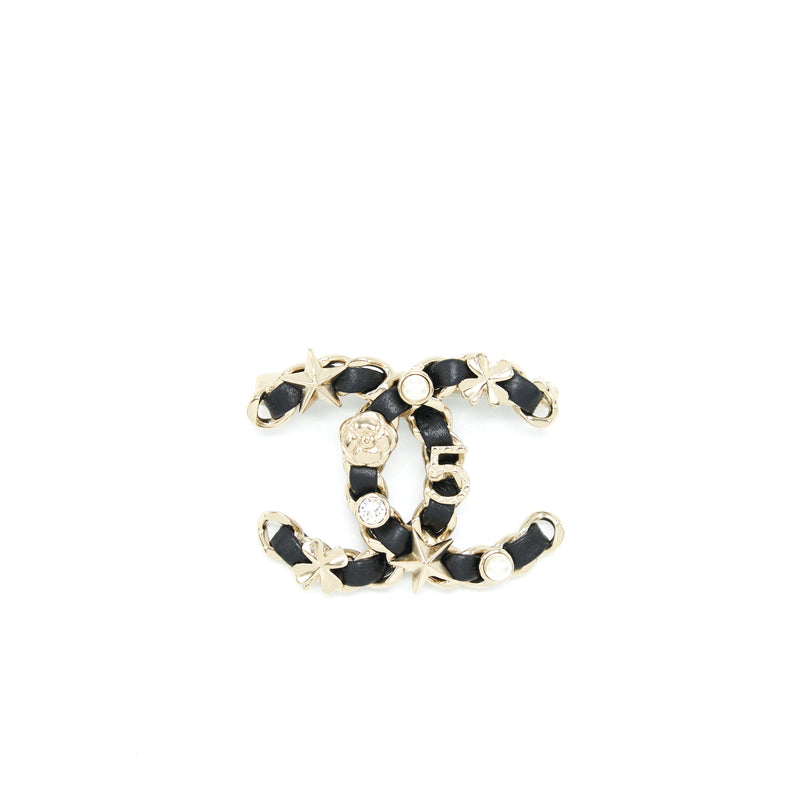 Chanel 22S CC Logo Chain Brooch With Charm Black LGHW