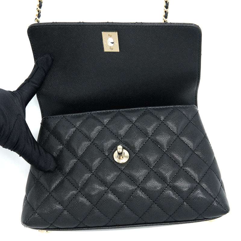 Chanel Small Coco Handle Caviar Black LGHW (Microchip)