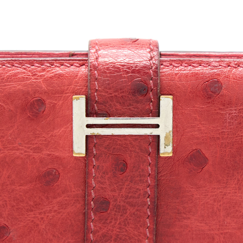 Hermes Bearn Long Wallet Ostrich Red SHW Square N