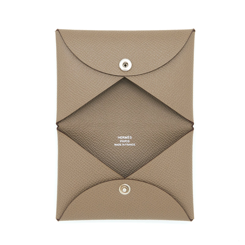 Hermes Calvi Cardholder Epsom Etoupe SHW Stamp U