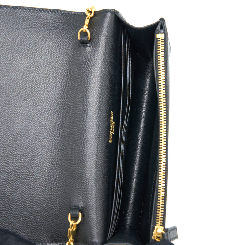 Saint Laurent Kate Chain Wallet With Tassel Grained Calfskin Black GHW