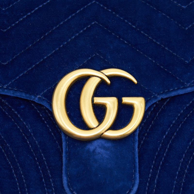 GUCCI VELVET SMALL GG MARMONT BAG BLUE