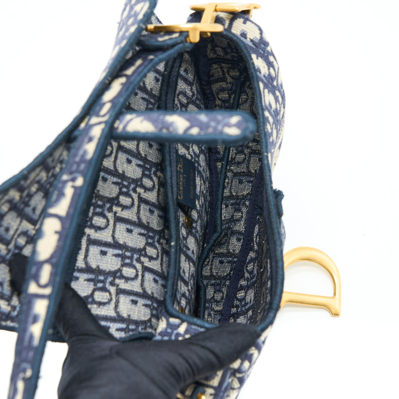 Dior Saddle Bag Blue Oblique Embroidery GHW