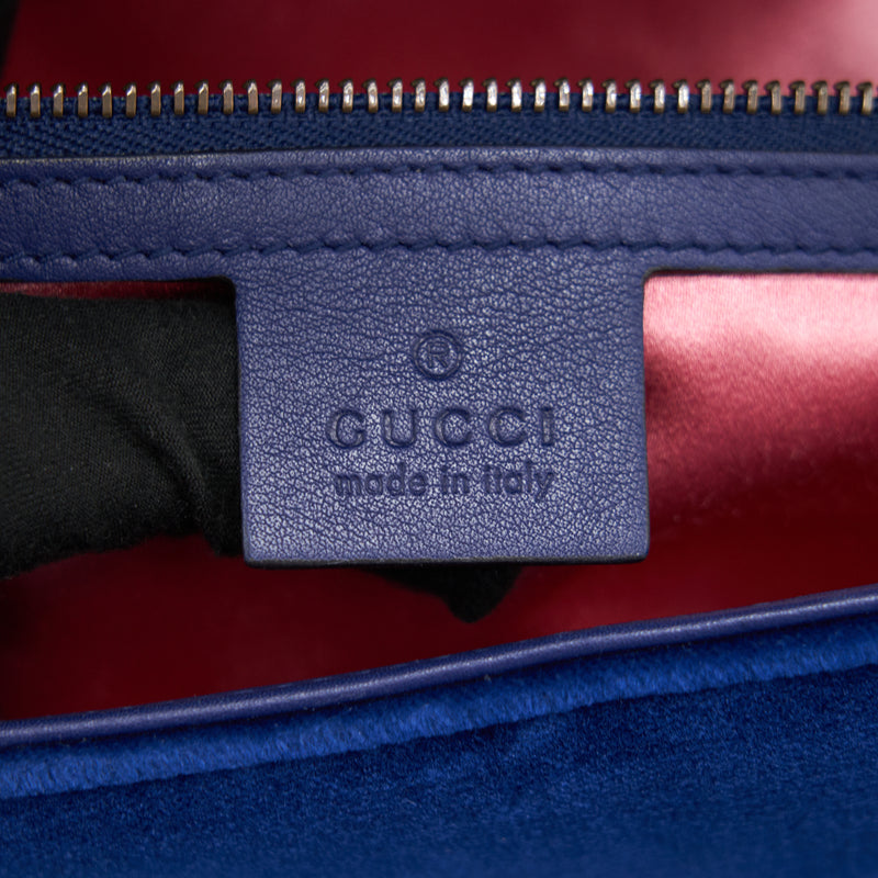 GUCCI VELVET SMALL GG MARMONT BAG BLUE