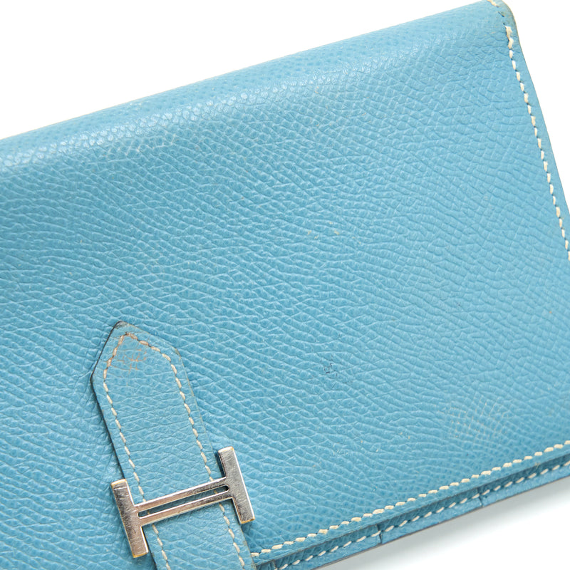 Hermes Bearn Long Wallet Epsom Blue SHW Stamp Square N