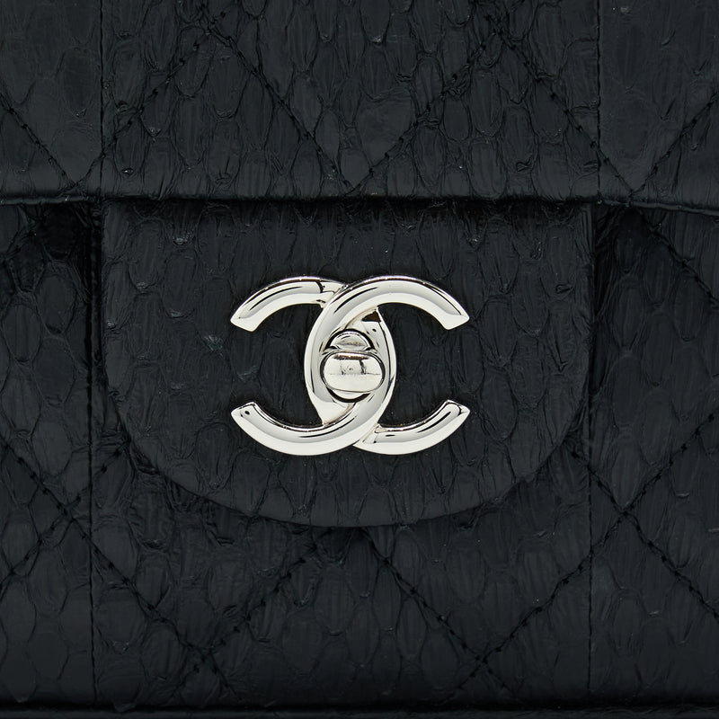 Chanel Top Handle Flap Bag Python Black SHW