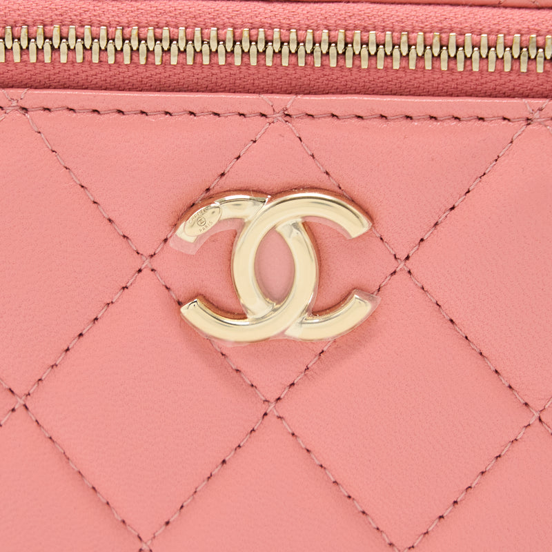 Chanel 22A Top Handle Long Vanity Case Lambskin Pink LGHW (Microchip)